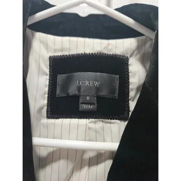 J. Crew Black Velvet One Button Blazer Jacket Gold Crest Button Sz 0 Women's - Picture 2 of 7